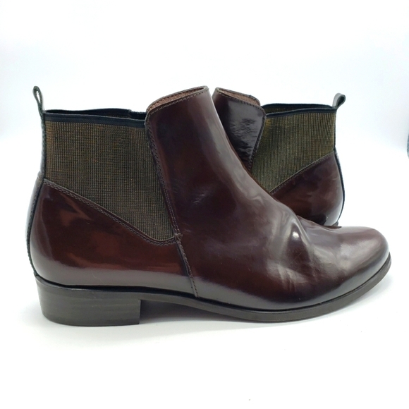 Wonders Shoes - Wonders women EU 39 high shine leather Chelsea boots raisin brown metallic panel